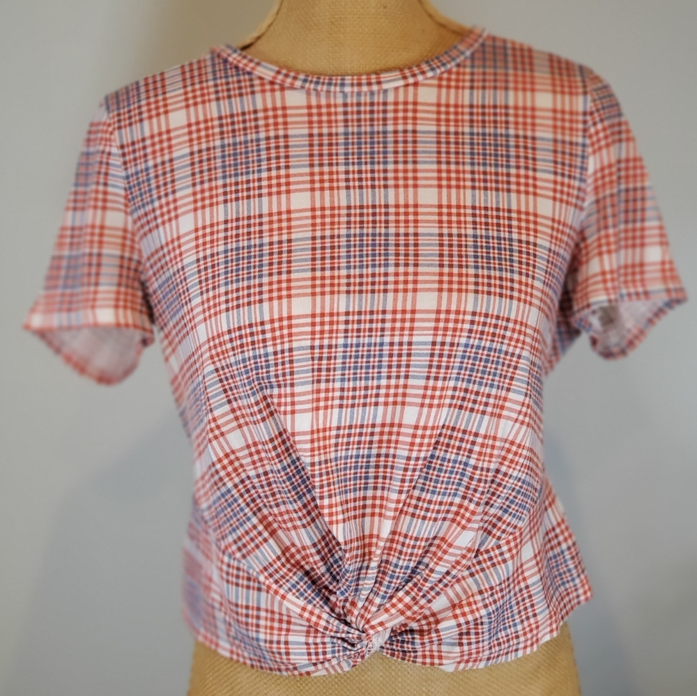 Burnt Orange & Dusty Blue Plaid Twist Crop Top H&M